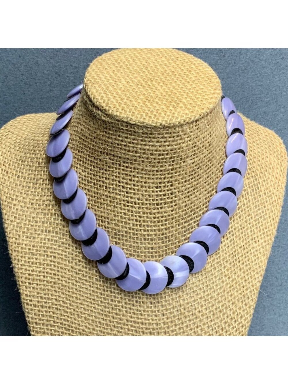 Short Choker Disc Necklace 12 In Light Purple Black Accents Silver Retro 80s Fun